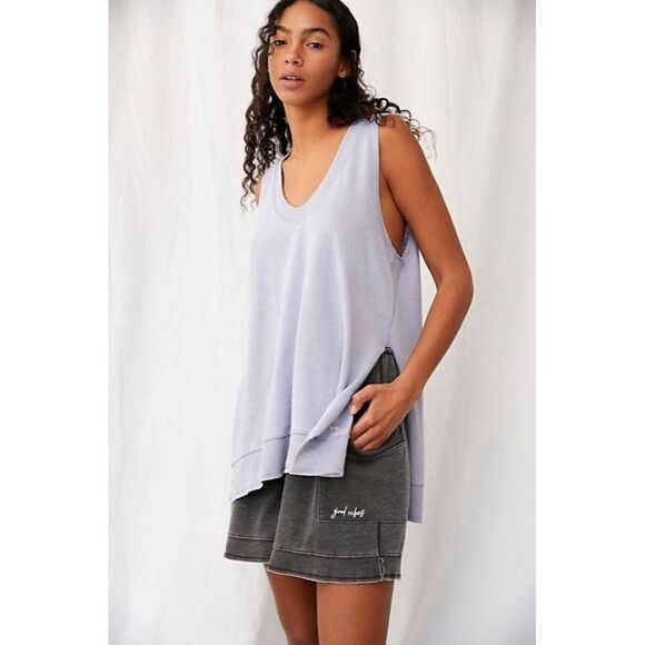 Free‎ People Oversized Tank Top Women's XS Blue Wide-Armholes Relaxed-Fit NEW - Picture 8 of 11